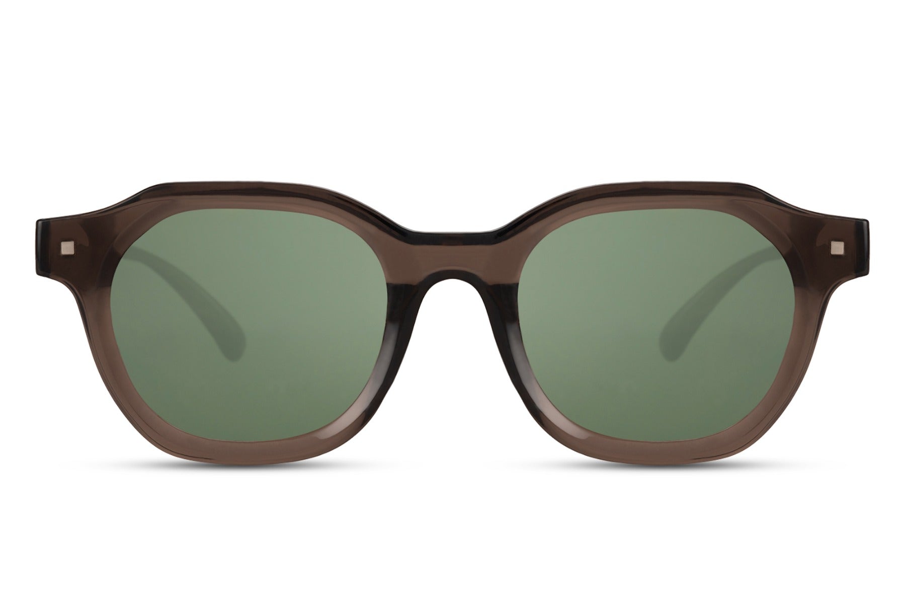 Modern angular round sunglasses yellow polycarbonate frame green tinted lens UV400 protection men women bold statement oversized summer festival beach city eyewear free UK Europe delivery Sunglass Station