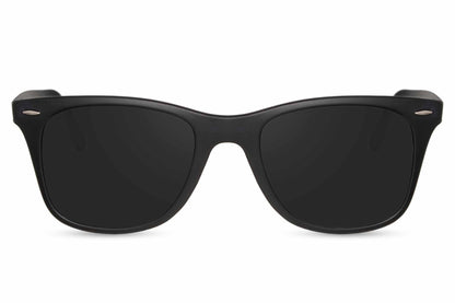 Modern matte black eyewear with durable frame and dark protective lenses