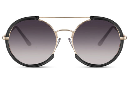 Modern oversized round sunglasses black metal polycarbonate frame gradient grey lens 100% UV400 protection women men summer city beach free UK Europe delivery Sunglass Station