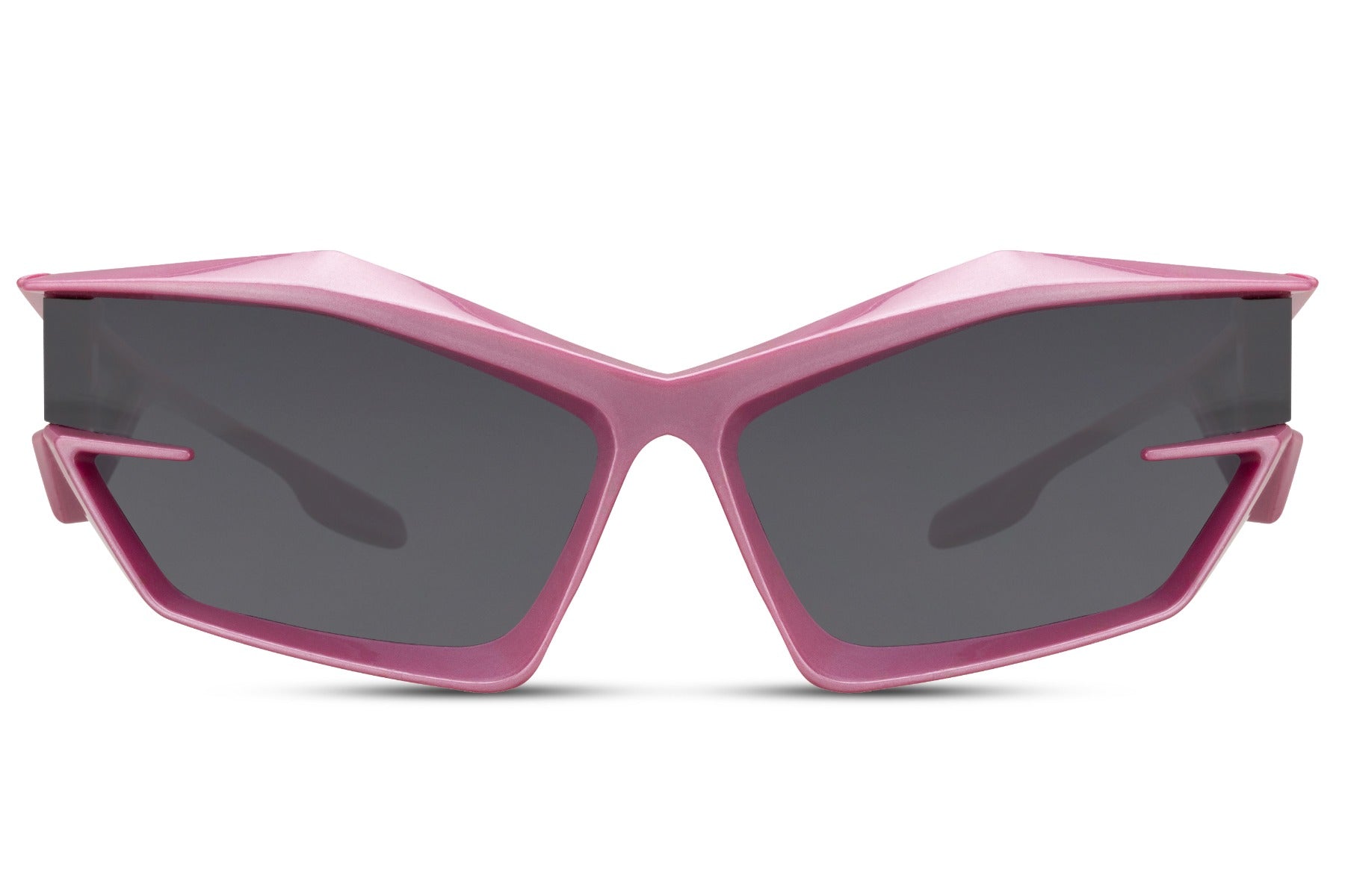 Pink transparent frame neo cyber party sunglasses with dark lens — the cyber silhouette in its most disruptive colourway, bold unisex eyewear that reads Tokyo Harajuku and London East End simultaneously | Sunglass Station
