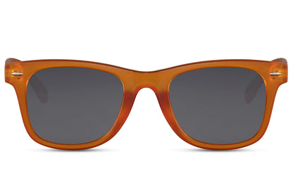 orange frame black tinted lens wayfarer shades for women with classy and minimal design provides 100% uv protection