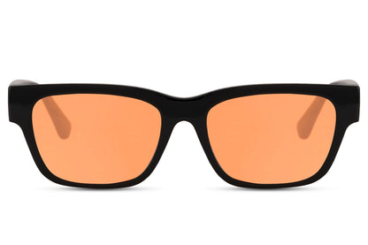 orange lens sunglass giving urban look with matte black frame