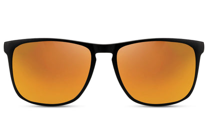orange mirrored sunglasses designed for outdoor activities