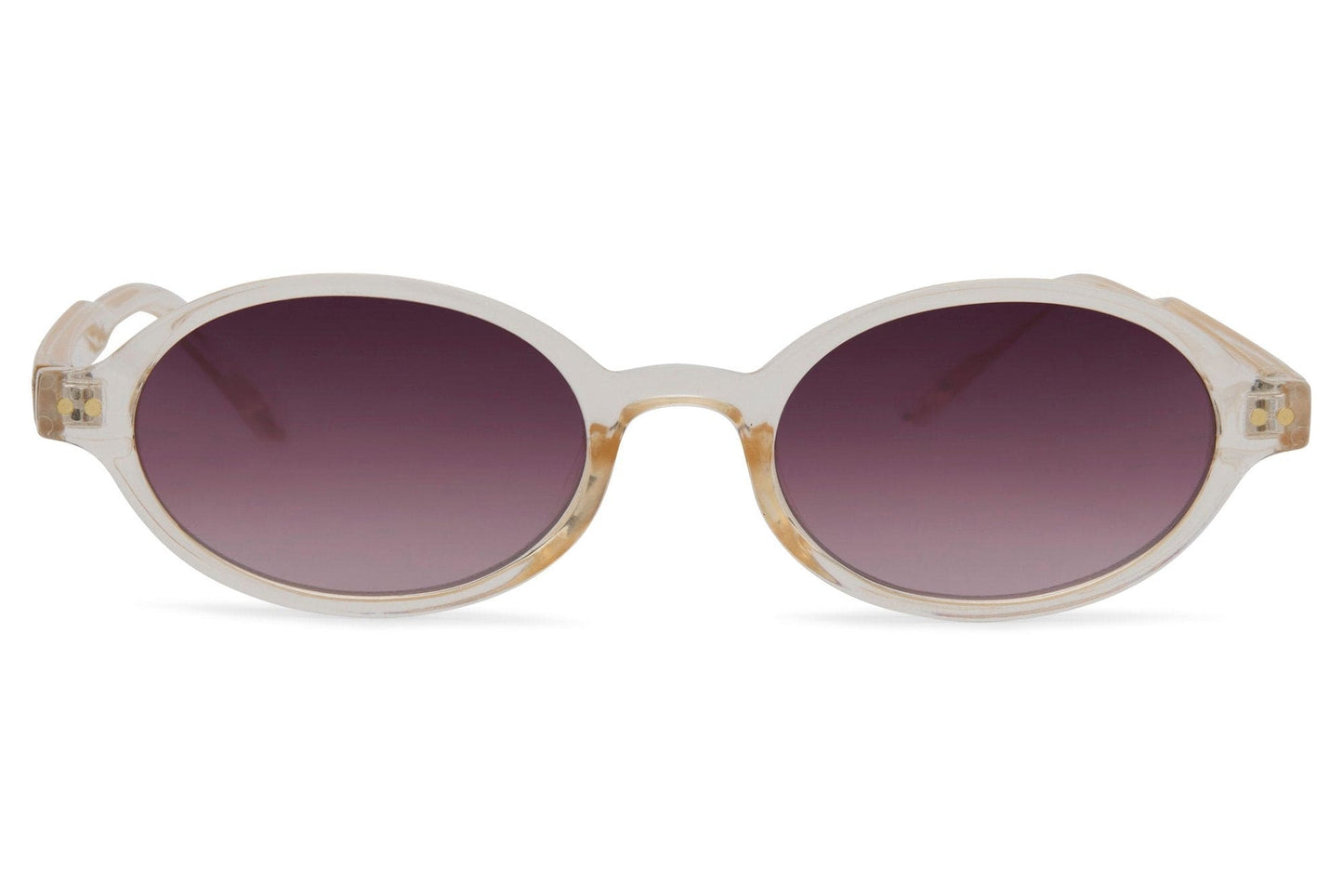 Oval sunglasses for men and women with black frame and peach amber tinted polycarbonate lens – retro Y2K chic shades, free delivery across UK and Europe by Sunglass Station