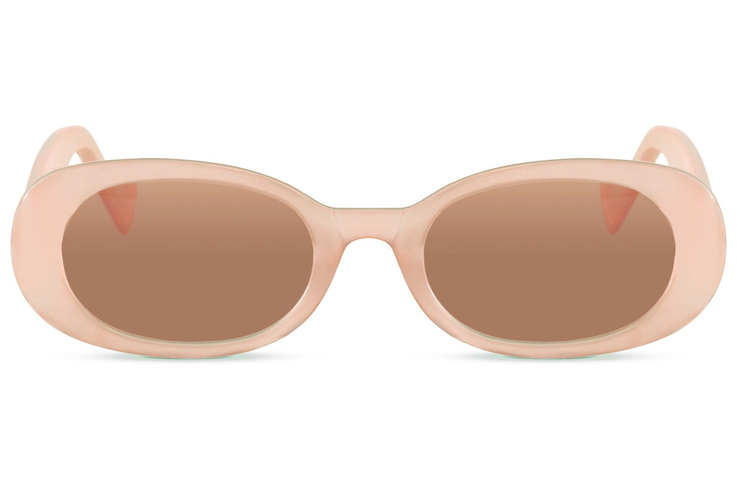 Oval trendy sunglasses for women with pink nude polycarbonate frame and amber brown UV protection lens – chic retro round shades for everyday wear and summer holidays, Sunglass Station free UK and Europe shipping