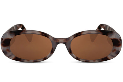 Oval trendy sunglasses for women with brown tortoiseshell animal print polycarbonate frame and brown UV protection lens – retro vintage-inspired round shades for summer holidays and going out, free delivery UK and Europe from Sunglass Station
