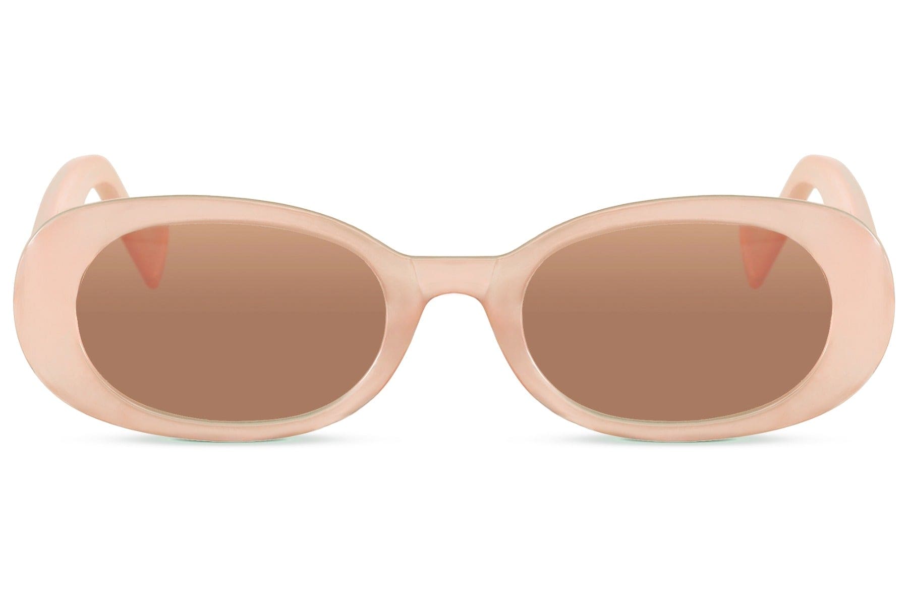 Oval trendy sunglasses for women with pink nude polycarbonate frame and blush pink UV protection lens – chic barely-there retro round shades for festivals and summer holidays, Sunglass Station free UK and Europe delivery
