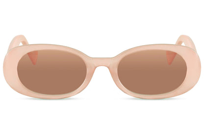 Oval trendy sunglasses for women with pink nude polycarbonate frame and blush pink UV protection lens – chic barely-there retro round shades for festivals and summer holidays, Sunglass Station free UK and Europe delivery
