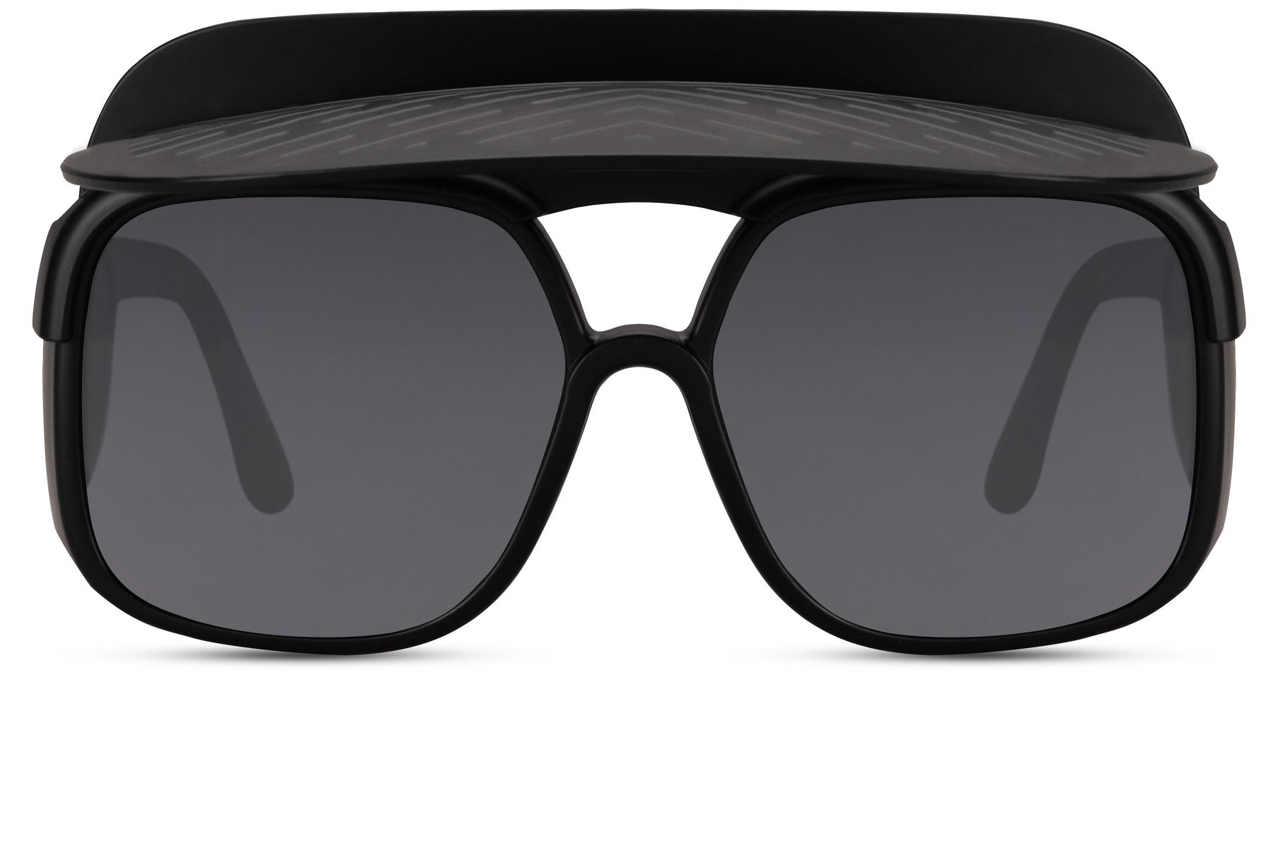 black oversized funky party shades — architectural flat brow bar with 6.5cm wide lens coverage, the statement shield frame for men and women who understand that the right accessory changes everything | Sunglass Station