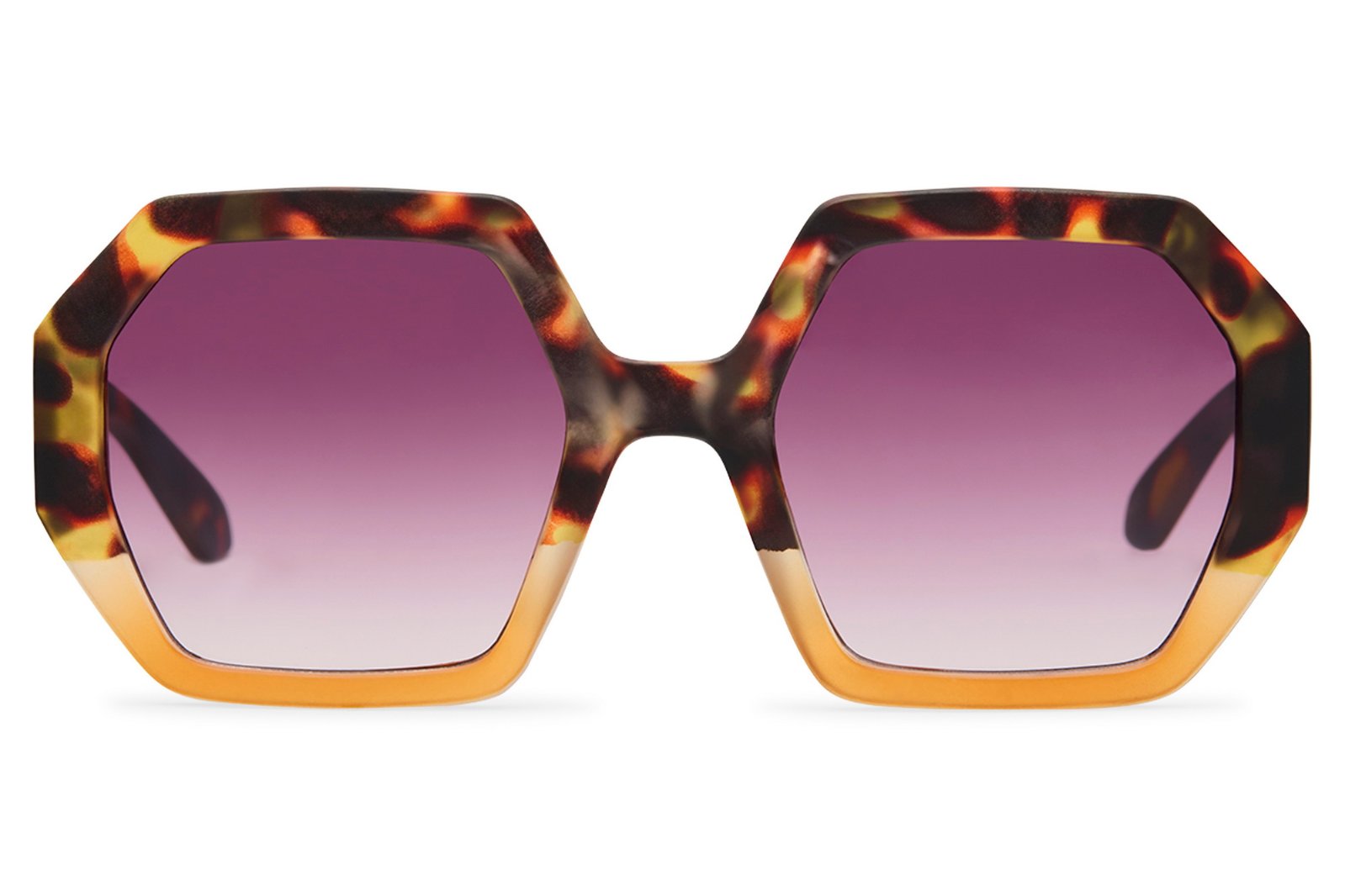 Tortoiseshell and amber gold oversized geometric party sunglasses with rose gradient lens — warm-toned colour blocking for women, Riviera glamour scaled up to its most unapologetic form | Sunglass Station