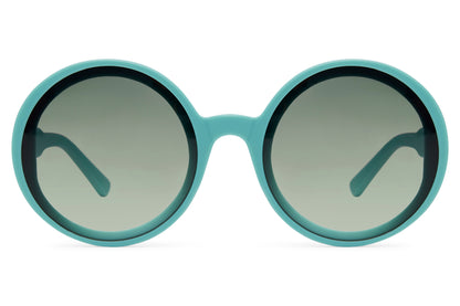 Oversized round sunglasses women teal frame gradient lens UV400 protection retro vintage 70s inspired bold statement summer city festival eyewear free UK Europe shipping Sunglass Station