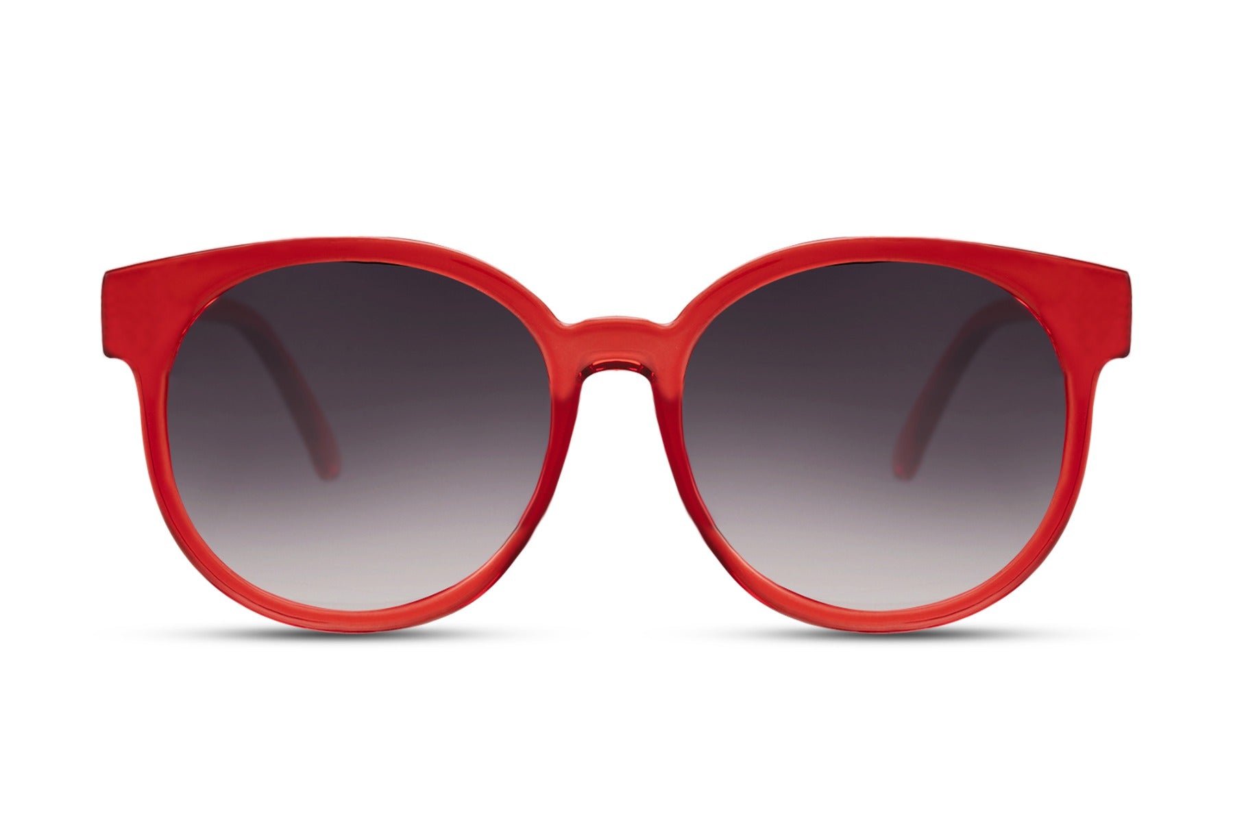 Paris bold round sunglasses women red polycarbonate frame smoke gradient lens UV400 protection oversized bold glamorous statement Paris street style summer festival city beach free UK Europe shipping Sunglass Station