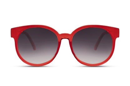 Paris bold round sunglasses women red polycarbonate frame smoke gradient lens UV400 protection oversized bold glamorous statement Paris street style summer festival city beach free UK Europe shipping Sunglass Station