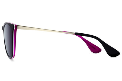 Paris round polarised sunglasses black luxury acetate frame pink temple detail polarised TAC lens 100% UVA UVB protection women non-allergenic lightweight comfortable all-day wear free UK Europe shipping Sunglass Station

