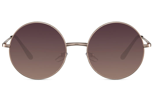 Paris tinted lens round sunglasses gold metal frame warm brown mauve gradient lens 100% UV400 protection women men elegant retro Paris chic summer city brunch holiday free UK Europe delivery Sunglass Station