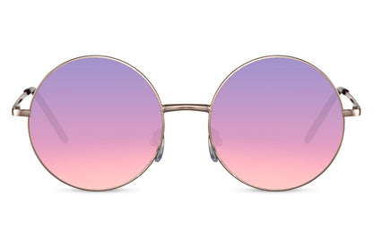 Paris tinted lens round sunglasses gold metal frame purple violet tinted lens 100% UV400 protection women men bold retro Paris street style summer festival city beach free UK Europe shipping Sunglass Station