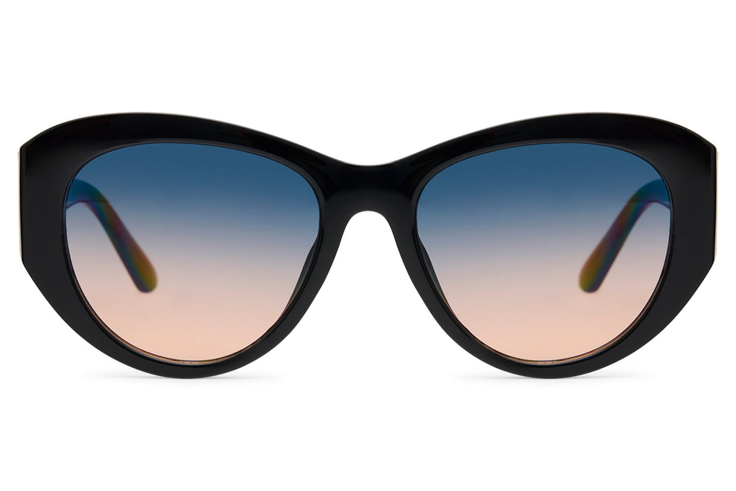 Black oversized cat-eye party sunglasses with deep smoke gradient lens — evening-ready glamour in polycarbonate, translucent lens with serious after-dark energy, free delivery UK & Europe