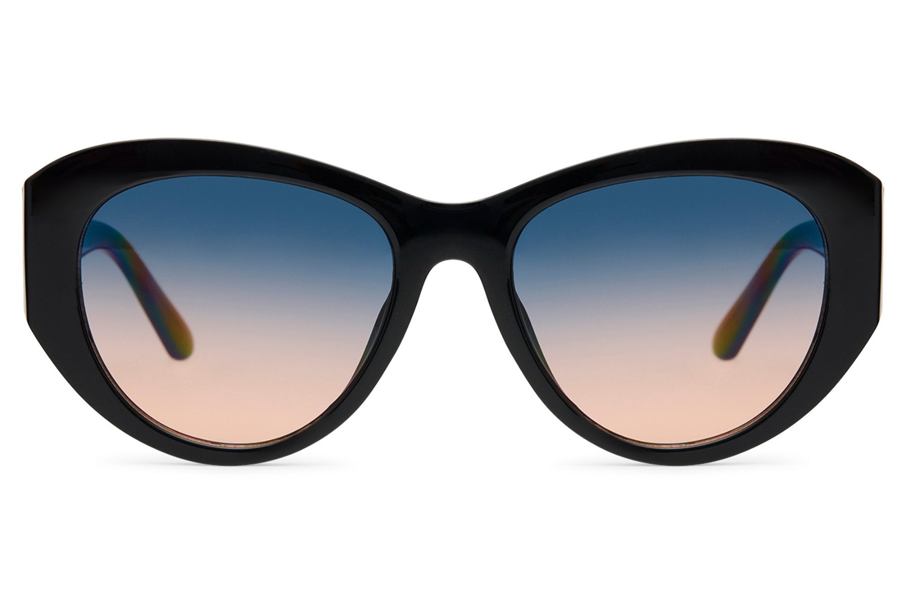 Black oversized cat-eye party sunglasses with deep smoke gradient lens — evening-ready glamour in polycarbonate, translucent lens with serious after-dark energy, free delivery UK & Europe