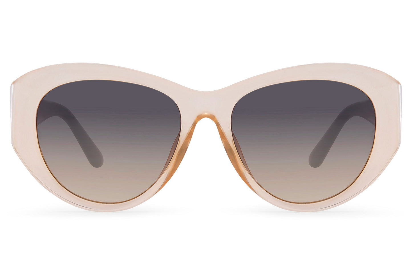 Cream nude frame oversized cat-eye party sunglasses with smoke gradient lens — tonal quiet luxury for women who understand that the most powerful entrance is a composed one | Sunglass Station