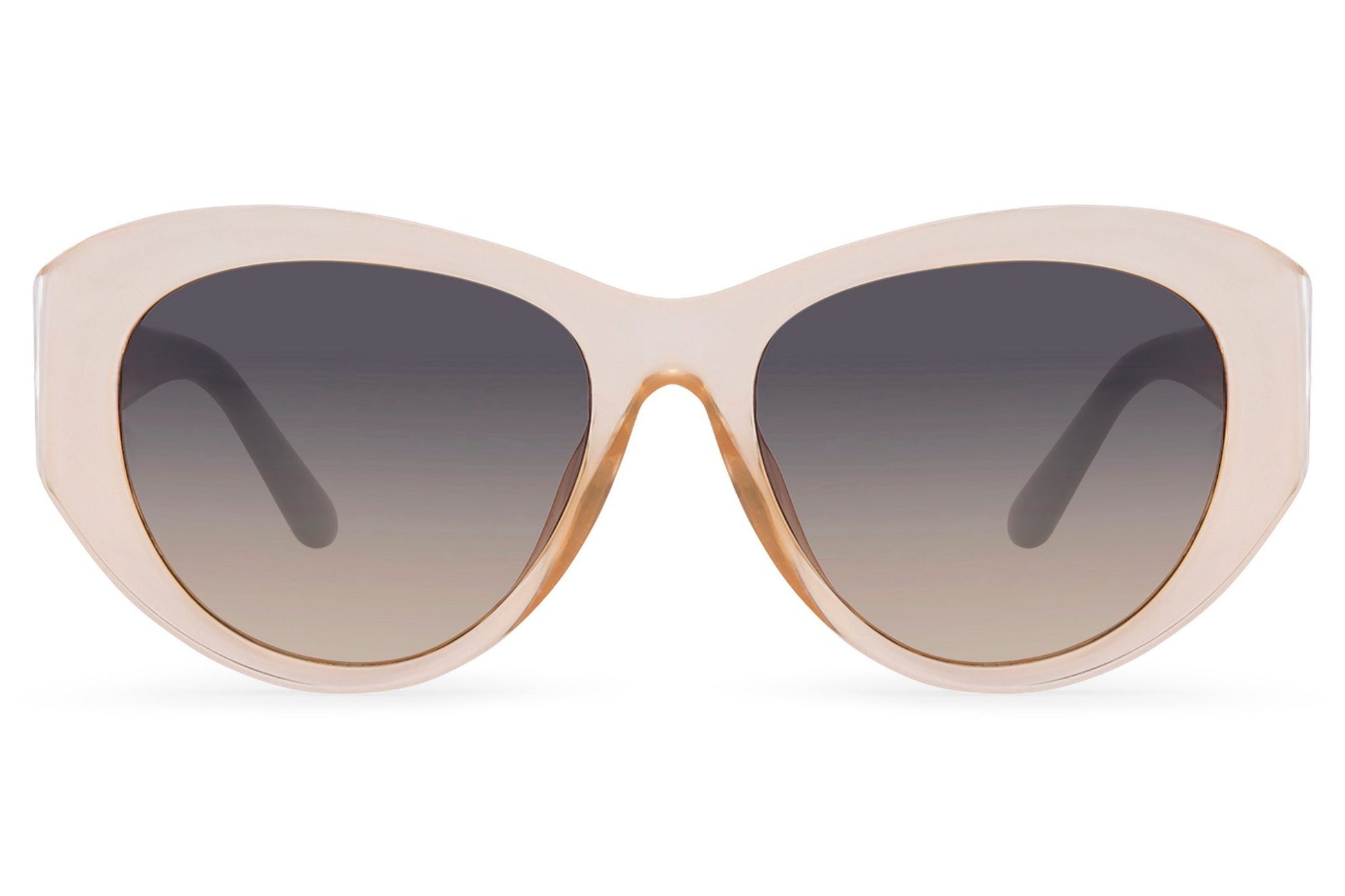 Cream nude frame oversized cat-eye party sunglasses with smoke gradient lens — tonal quiet luxury for women who understand that the most powerful entrance is a composed one | Sunglass Station