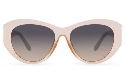 Cream nude frame oversized cat-eye party sunglasses with smoke gradient lens — tonal quiet luxury for women who understand that the most powerful entrance is a composed one | Sunglass Station