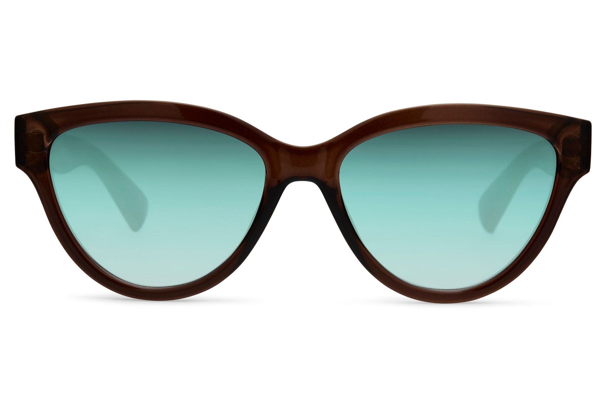 Teal turquoise party tinted cat-eye sunglasses — chromatic coastal energy for Amalfi afternoons, Ibiza pool bars and anywhere the water matches the sky, eco-friendly recycled frame | Free shipping across UK & Europe