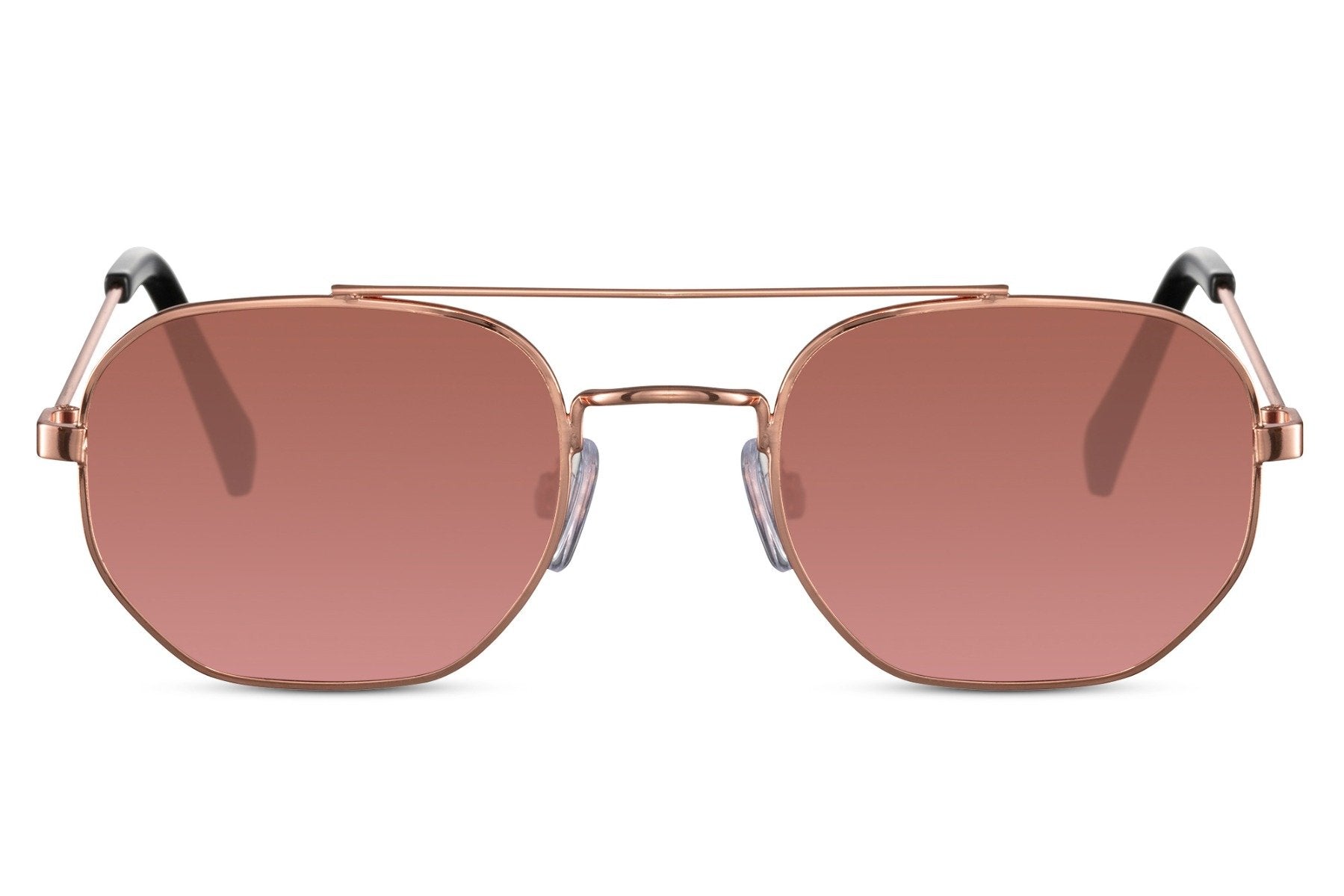 vintage style sunglass for women with slim metallic frame and pink lens