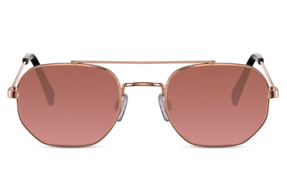 vintage style sunglass for women with slim metallic frame and pink lens