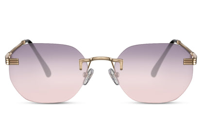 pink rimless sunglasses with metallic temple