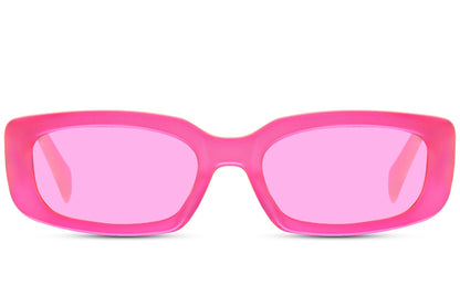 Pink tinted rectangle shades by Sunglass Station, perfect for london summers.