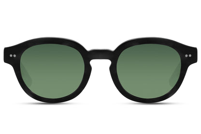 Polarised round sunglasses black frame green polarised 1.1mm TAC lens anti-glare 100% UVB protection men women driving hiking cycling outdoor summer city free UK Europe shipping Sunglass Station