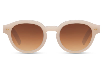 Polarised round sunglasses nude beige frame warm brown gradient polarised 1.1mm TAC lens 100% UVB UV400 protection women elegant anti-glare summer city brunch beach holiday free UK Europe shipping Sunglass Station