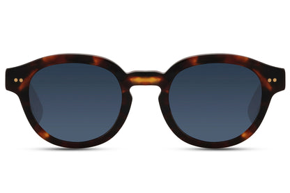 Polarised round sunglasses tortoiseshell blue frame navy polarised 1.1mm TAC lens 100% UVB UV400 protection men women bold retro anti-glare driving summer beach festival free UK Europe delivery Sunglass Station