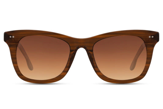A pair of square-shaped sunglasses with a brown acetate frame and polarized brown lenses.