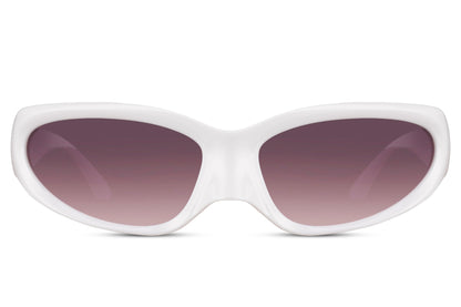 White frame polarized visor party sunglasses with rose gradient lens — futuristic wide-lens eyewear for men and women, 7cm full coverage with polycarbonate build, the statement visor for festival season and open-air living, UV400 protection