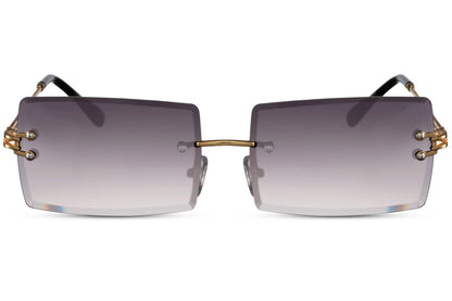 purple rimless rectangle sunglasses are perfect way to define the chic look, with 100% uv protection