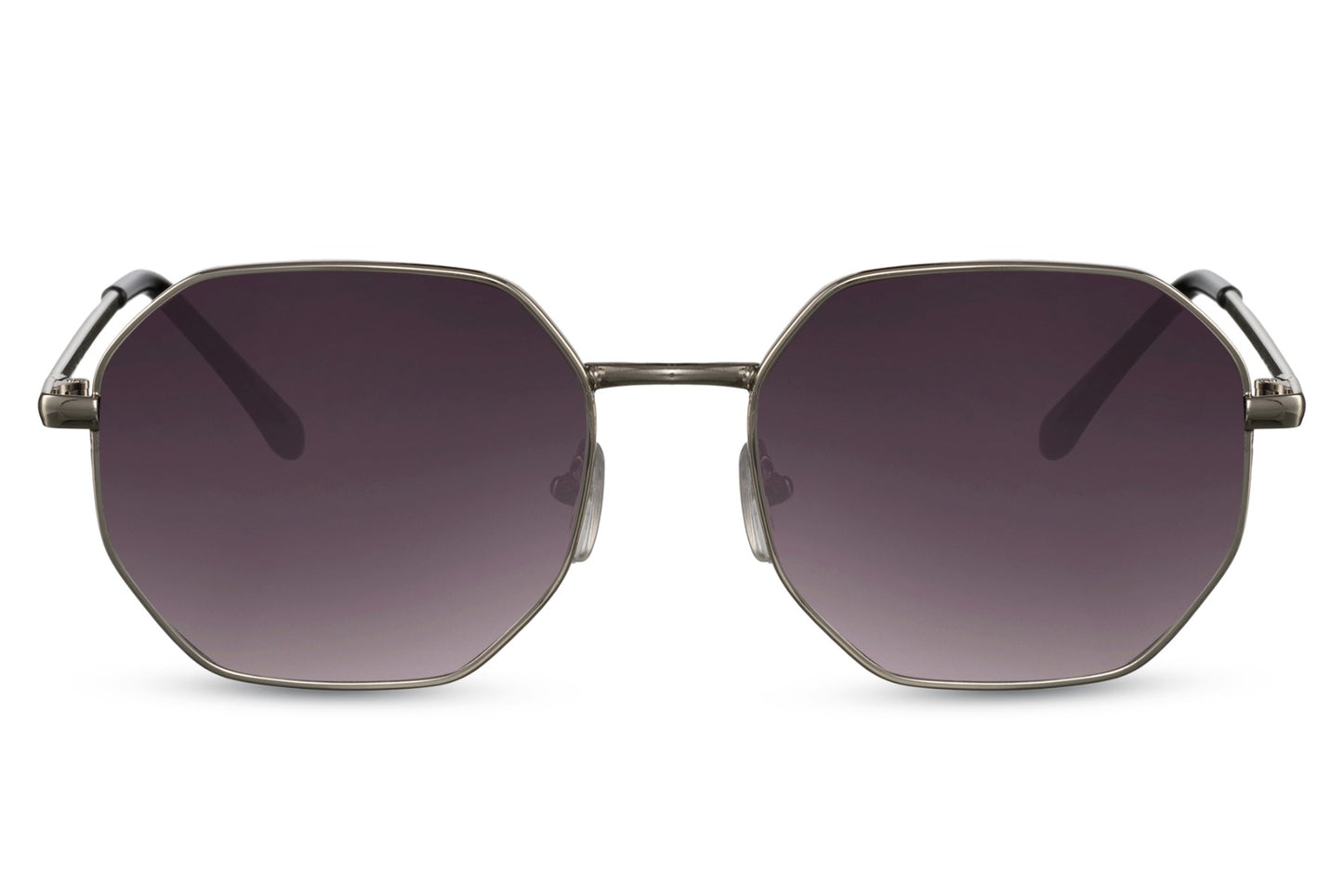 sunglass station purple tinted lens with silver metallic geometric round frame