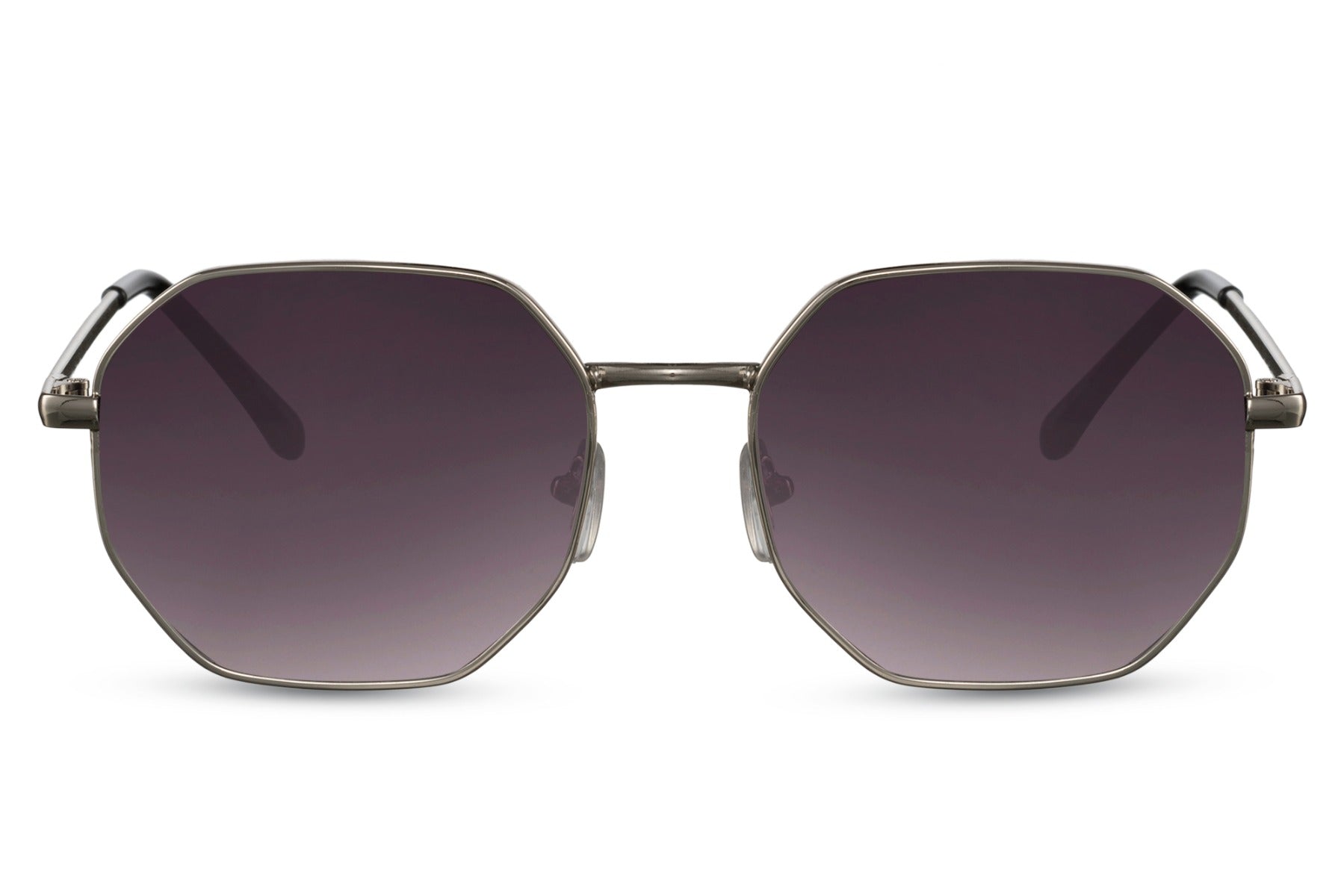 sunglass station purple tinted lens with silver metallic geometric round frame