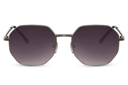 sunglass station purple tinted lens with silver metallic geometric round frame