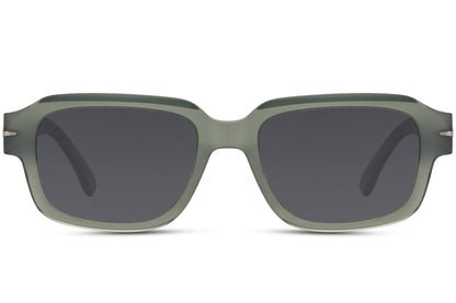 Rectangle Clubmaster sunglasses for men and women with charcoal grey acetate frame and dark grey polarized TAC lens – minimalist retro rectangle shades for driving and everyday city wear, free delivery across UK and Europe from Sunglass Station
