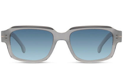 Rectangle Clubmaster sunglasses for men and women with grey acetate frame and blue gradient polarized TAC lens – fresh practical retro rectangle shades for driving, outdoor activities and city wear, free delivery across UK and Europe from Sunglass Station