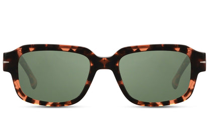 Rectangle Clubmaster sunglasses with tortoiseshell acetate frame and dark green polarized TAC lens – classic retro rectangle shades for driving and outdoor activities, Sunglass Station free UK and Europe shipping