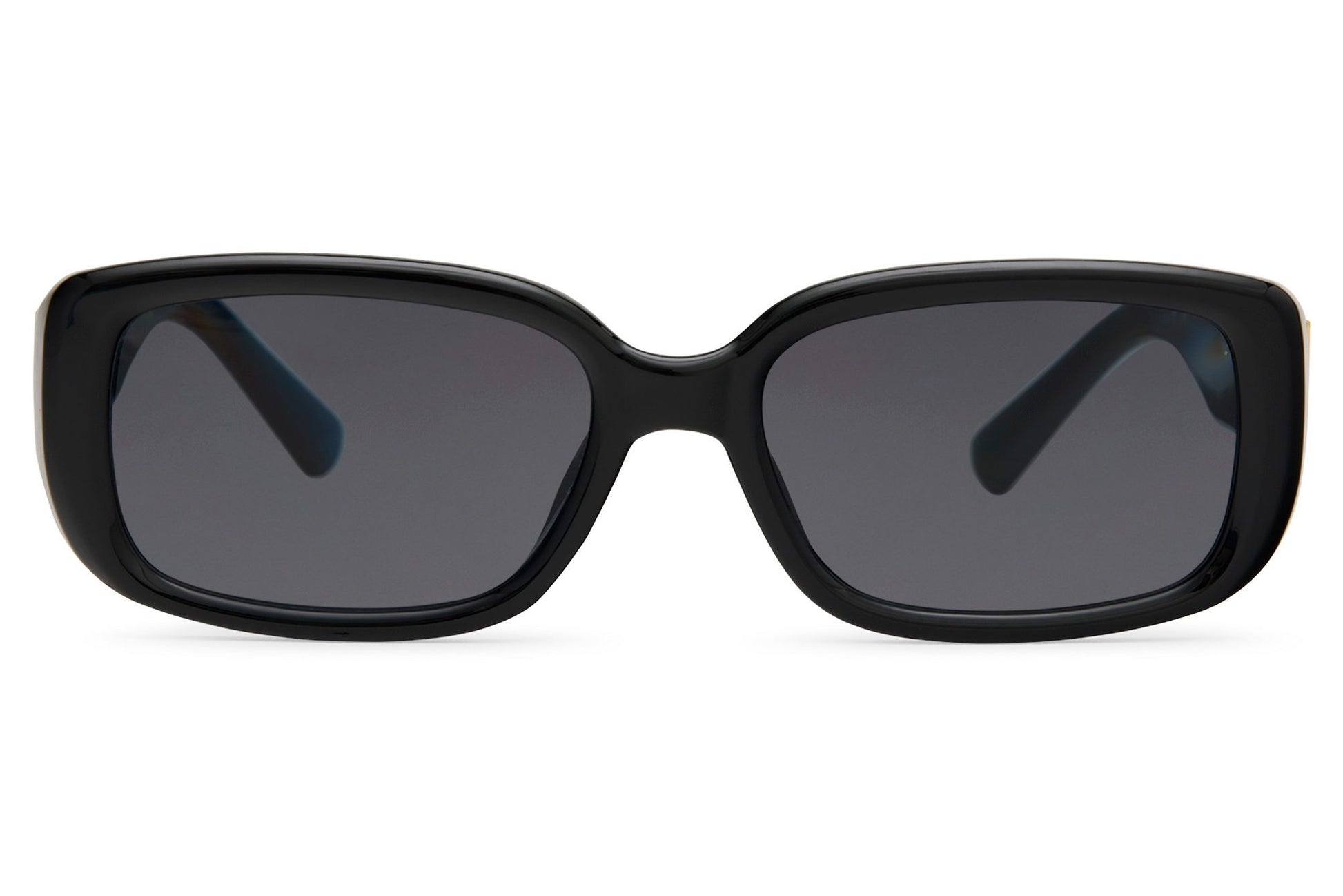 Flat profile black rectangle party sunglasses — minimal and architectural, the kind of frame that photographs well on every face and suits every occasion from rooftop to runway | Sunglass Station