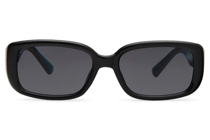 Flat profile black rectangle party sunglasses — minimal and architectural, the kind of frame that photographs well on every face and suits every occasion from rooftop to runway | Sunglass Station
