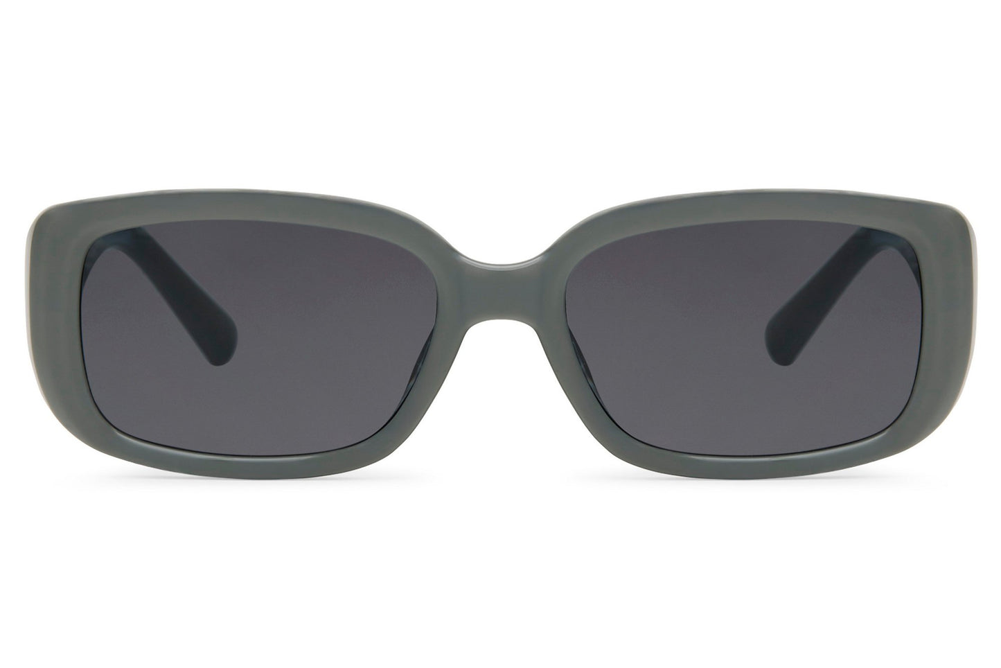 Charcoal grey rectangle party sunglasses with smoke lens — tonal dressing for men and women, the understated alternative that lets everything else in the outfit speak first, UV400 eco-friendly