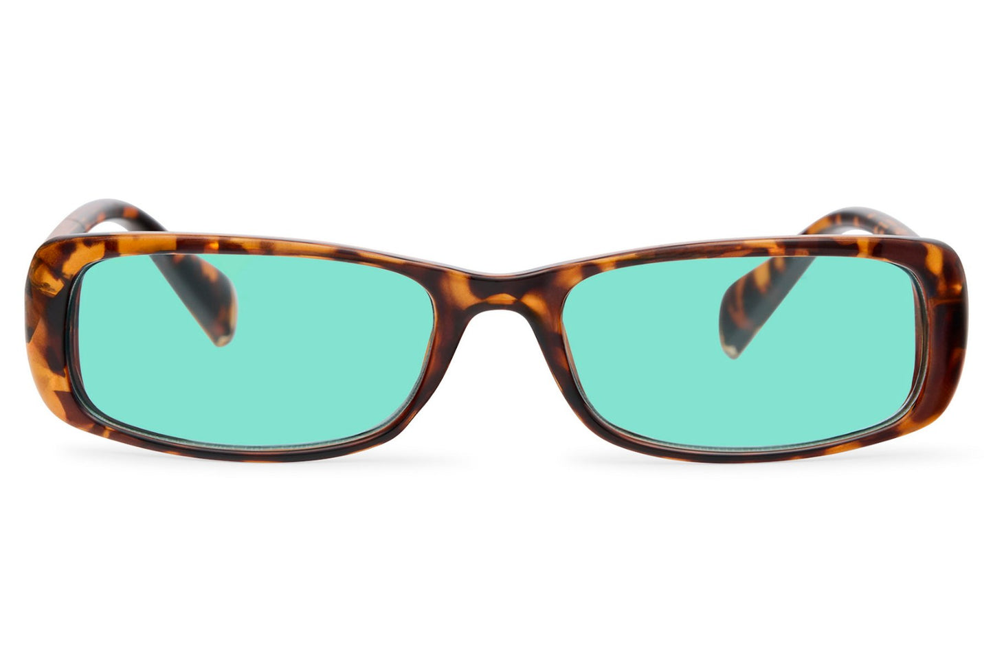 Tortoiseshell rectangle party sunglasses with dark green tinted lens — retro-coded and quietly luxurious, the green lens that reads Italian countryside as easily as it reads Glastonbury field | Sunglass Station- free shipping across UK & Europe