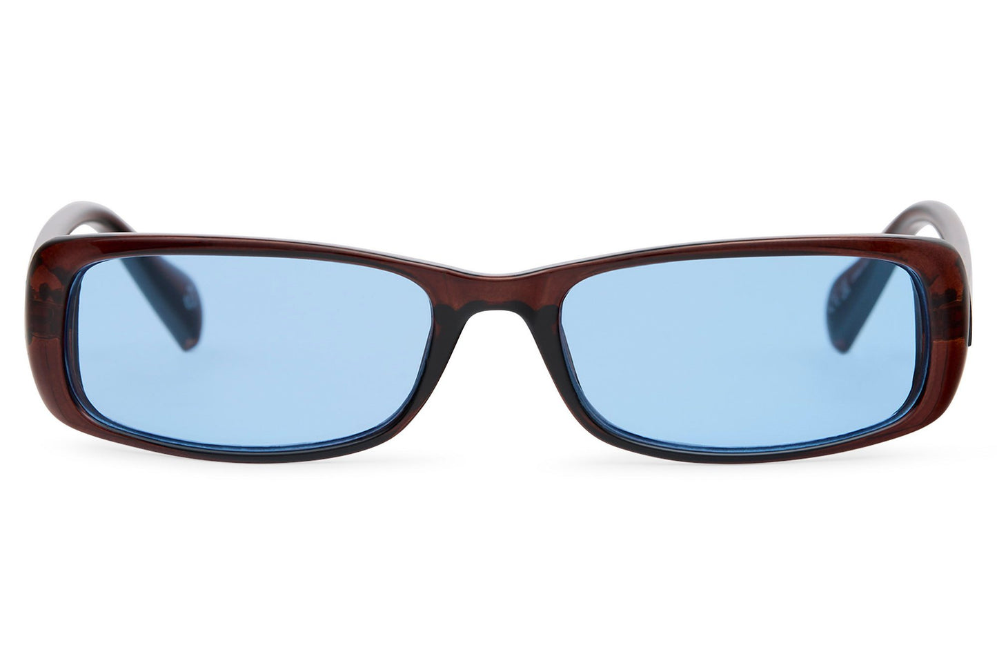 Tortoiseshell rectangle sunglasses with periwinkle blue lens — editorial cool in a wearable silhouette, the soft blue tint that sits between everyday chic and festival-ready | Sunglass Station- free shipping across UK 
& Europe