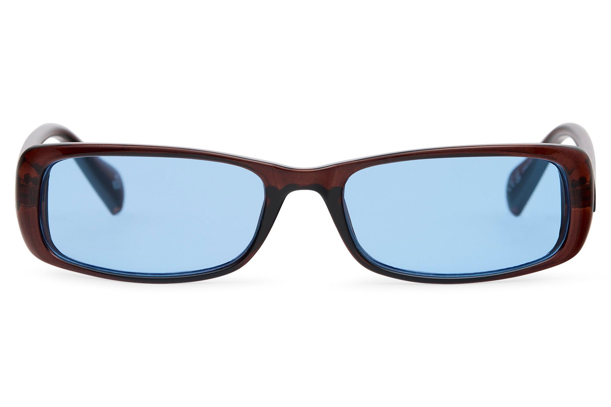 Tortoiseshell rectangle sunglasses with periwinkle blue lens — editorial cool in a wearable silhouette, the soft blue tint that sits between everyday chic and festival-ready | Sunglass Station- free shipping across UK 
& Europe