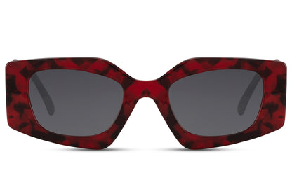 red leopard print bold frames are pure love for y2k fashion lovers, shop at sunglass station and get free shipping across uk & europe.