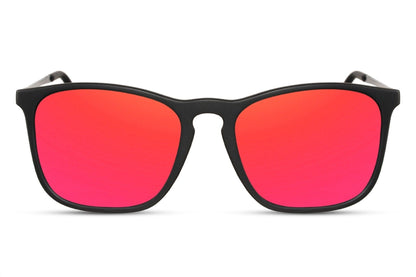 Sunglasses with black frame and red lenses with uv400 protection